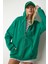 Kapüşonlu Fermuarlı Oversize Sweatshirt LUB0002 YEŞİL 2