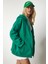 Kapüşonlu Fermuarlı Oversize Sweatshirt LUB0002 YEŞİL 5