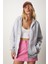 Kapüşonlu Fermuarlı Oversize Sweatshirt LUB0002 GRİ 2