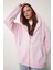Kapüşonlu Fermuarlı Oversize Sweatshirt LUB0002 ŞEKER PEMBE 2