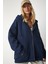 Kapüşonlu Fermuarlı Oversize Sweatshirt LUB0002 LACİVERT 1