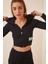 Kapüşonlu Fermuarlı Crop Sweatshirt 1