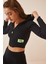 Kapüşonlu Fermuarlı Crop Sweatshirt 2