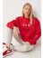 Kalp Nakışlı Şardonlu Sweatshirt LOW0018 KIRMIZI 2