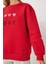 Kalp Nakışlı Şardonlu Sweatshirt LOW0018 KIRMIZI 4