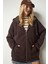 Kapüşonlu Fermuarlı Oversize Sweatshirt LUB0002 KAHVERENGİ 1
