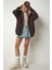 Kapüşonlu Fermuarlı Oversize Sweatshirt LUB0002 KAHVERENGİ 3