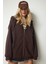 Kapüşonlu Fermuarlı Oversize Sweatshirt LUB0002 KAHVERENGİ 4