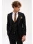 Erkek Siyah Slim Fit / Dar Kalıp Sivri Yaka Yelekli Takım Elbise 3