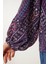 Balon Kollu Desenli Dokuma Bluz Mor LDP0036 5