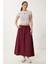 Soluk Efektli Kloş Denim Etek Bordo LMX0074 1
