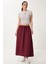 Soluk Efektli Kloş Denim Etek Bordo LMX0074 2