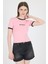 Pembe Yazı Baskılı Biyeli Pamuklu Slim Fit Tişört 9192M 1