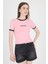 Pembe Yazı Baskılı Biyeli Pamuklu Slim Fit Tişört 9192M 2