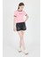 Pembe Yazı Baskılı Biyeli Pamuklu Slim Fit Tişört 9192M 3