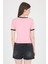 Pembe Yazı Baskılı Biyeli Pamuklu Slim Fit Tişört 9192M 5