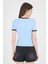 Mavi Yazı Baskılı Biyeli Pamuklu Slim Fit Tişört 9192M 5