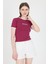 Bordo Yazı Baskılı Biyeli Pamuklu Slim Fit Tişört 9192M 2