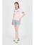 Pudra Ribanalı Yazı Baskılı Slim Fit Tişört 5981 3