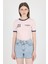 Pudra Ribanalı Yazı Baskılı Slim Fit Tişört 5981 4