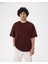 Erkek Bordo Kahverengi Oversize T-Shirt - Organik Pamuk, Düşük Omuz, Geniş Kalıp, Bisiklet Yaka, Spor Görünüm 1