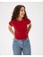 Kadın Bordo Koyu Kırmızı Basic Half Crop T-Shirt - Organik Pamuk, Yarı Crop Boy, Kısa Kollu, Rahat Kesim Basic Tee 3