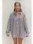 Rosy Transparan Çizgili Kahve Oversize Gömlek 2