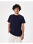 Erkek Lacivert Indigo Basic T-Shirt - Organik Pamuk, Kalın Bantlı Yaka, Rahat Kesim, Nefes Alan Günlük Tişört 1