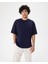 Erkek Lacivert Indigo Oversize T-Shirt - Organik Pamuk, Düşük Omuz, Geniş Kalıp, Bisiklet Yaka, Spor Görünüm 1