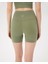 Kadın Açık Yeşil Viskoz Şort - EcoVero Viskoz Yüksek Bel, Önü Dikişsiz, Çift Kat Kumaş, Yoga Pilates Biker Şort 3