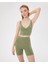 Kadın Açık Yeşil Viskoz Şort - EcoVero Viskoz Yüksek Bel, Önü Dikişsiz, Çift Kat Kumaş, Yoga Pilates Biker Şort 4