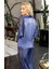 Kadın Lacivert Dantel Detaylı Düğmeli Saten Pijama Takımı Zarif ve Modern 2’li Set 2