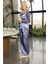 Kadın Lacivert Dantel Detaylı Düğmeli Saten Pijama Takımı Zarif ve Modern 2’li Set 3