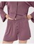 Kadın Lila Büzgülü Pijama Boxer - EcoVero™ Viskoz, Mini Boy, Büzgülü Bel, Ön Düğmeli, Evde Rahat ve Esnek Pijama Boxer 3