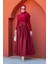 Cely Geniş Kemerli Sandy Tafta Kumaşlı Elbise-Bordo 5