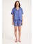 Dream Gri Mavi Viskon Kumaş Maskülen Şort Pijama Takım 3