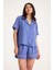 Dream Gri Mavi Viskon Kumaş Maskülen Şort Pijama Takım 5