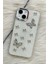 Apple iPhone 13 - 14 - 15 Kılıf Simli Fiyonk ve Kelebek Desenli Gümüş Kamera Çıkıntılı Parlak Kapak 1