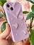 Apple iPhone 13 Kılıf Kalpli Inci Desenli Kalp Kamera Tasarımlı Lila Kamera Korumalı Silikon Kapak 6