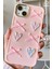 Apple iPhone 13/14 Kılıf Kamera Çıkıntılı Kalpli Fiyonk Desenli Pembe Yumuşak Silikon Kapak 2