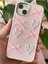 Apple iPhone 13/14 Kılıf Kamera Çıkıntılı Kalpli Fiyonk Desenli Pembe Yumuşak Silikon Kapak 5
