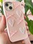 Apple iPhone 13/14 Kılıf Kamera Çıkıntılı Kalpli Fiyonk Desenli Pembe Yumuşak Silikon Kapak 7