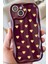 Apple iPhone 13 Kılıf Kamera Korumalı Dalga Kenarlı Minik Sarı Kalp Desenli Bordo Silikon Kapak 1