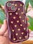Apple iPhone 13 Kılıf Kamera Korumalı Dalga Kenarlı Minik Sarı Kalp Desenli Bordo Silikon Kapak 7