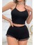 Kadın Siyah Kaşkorse Sırt ve Bacak Kısmı Puantiyeli Şortlu Gecelik Takım 4