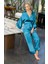 Kadın Turkuaz Saten Kuşaklı Pijama Takımı Kimono Kol Detaylı Şık ve Rahat 2’li Set 1