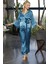 Kadın Turkuaz Saten Kuşaklı Pijama Takımı Kimono Kol Detaylı Şık ve Rahat 2’li Set 3