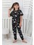 %100 Pamuk Gökkuşağı Desenli Kısa Kollu Manşetli Paça Kız Çocuk Pijama Takımı 3-8 Yaş 1