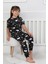 %100 Pamuk Gökkuşağı Desenli Kısa Kollu Manşetli Paça Kız Çocuk Pijama Takımı 3-8 Yaş 3