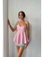 Çizgili Gofre Askılı Pens Detaylı Bluz - Pembe 4